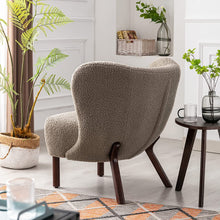 Merax Blush Modern Cute Plush Sherpa Accent Chair with Wood Legs Tufted Wingback Living Room Armchair