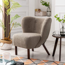 Merax Blush Modern Cute Plush Sherpa Accent Chair with Wood Legs Tufted Wingback Living Room Armchair