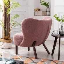 Merax Blush Modern Cute Plush Sherpa Accent Chair with Wood Legs Tufted Wingback Living Room Armchair