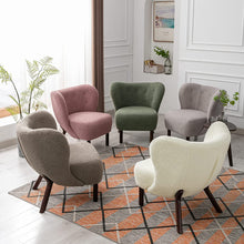 Merax Blush Modern Cute Plush Sherpa Accent Chair with Wood Legs Tufted Wingback Living Room Armchair