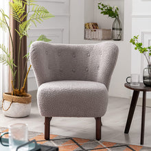 Merax Blush Modern Cute Plush Sherpa Accent Chair with Wood Legs Tufted Wingback Living Room Armchair