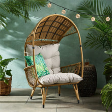 Maurice Outdoor Wicker Standing Basket Chair with Cushion, Light Brown, Beige