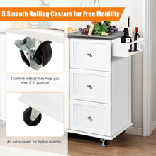 Costway Kitchen Island 2-Door Storage Cabinet Stainless Steel Top w/Drawers White