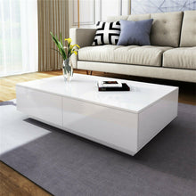 Hommpa Coffee Table with 4 Drawers LED Center Table White High Gloss Finish
