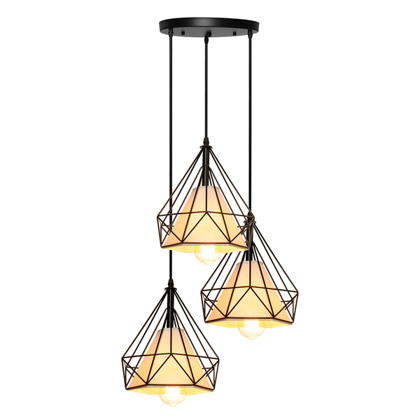 Industrial 3-Lights Pendant Light Fixture, Metal Cage Pendant Lighting Black, E27 Socket Vintage Cage Hanging Ceiling Lamp, Industrial Lighting Fixture for Kitchen Home Lighting (Cage Pendant Light)