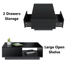 LED Coffee Table Side Table High Gloss Modern Coffee Tea Table W/Drawer & Open Shelf for Living Room Black