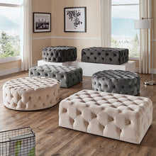 Weston Home Bowman Velvet Round Button Tufted Cocktail Ottoman, Beige