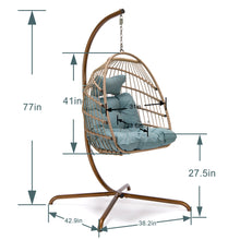 Nicesoul Foldable Wicker Hanging Egg Chair with Stand and Cushions for Indoor Outdoor, Blue
