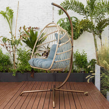 Nicesoul Foldable Wicker Hanging Egg Chair with Stand and Cushions for Indoor Outdoor, Blue