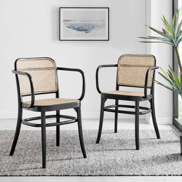 Modway Winona Wood Dining Chair Set of 2 in Black