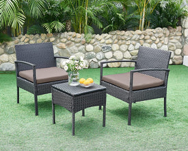 Leasbar Outdoor Chairs Set Bistro Set 3 Pieces Patio Conversation Set Furniture Set for Small Balcony Rattan Chairs and Table with Cushions Blue