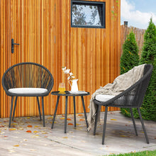 Nuu Garden 3 Piece Woven Rope Patio Furniture Set with Cushions, All Weather Patio Conversation Bistro Set