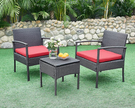 Leasbar Outdoor Chairs Set Bistro Set 3 Pieces Patio Conversation Set Furniture Set for Small Balcony Rattan Chairs and Table with Cushions Blue