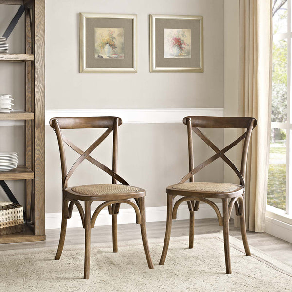 Modway Gear Dining Side Chair Set of 2 in Walnut