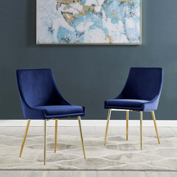 Modway Viscount Performance Velvet Dining Chairs - Set of 2 in Gold Navy