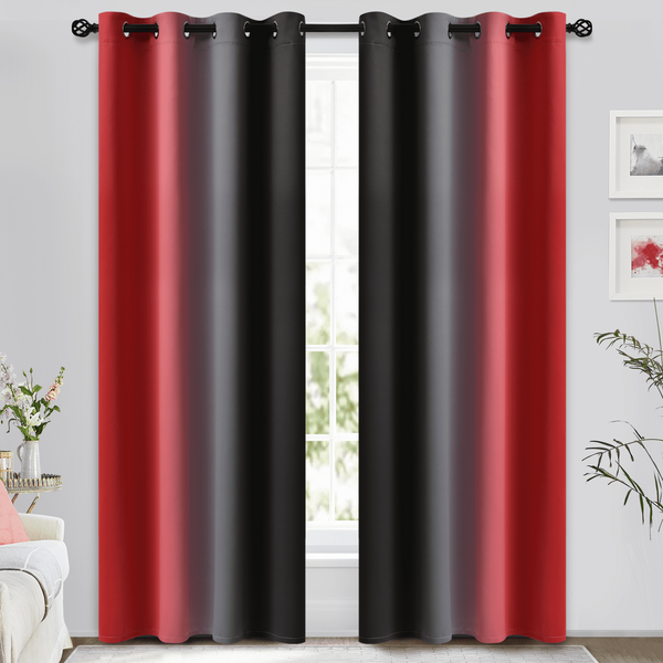 Yakamok Grommet Red and Black Ombre Room Darkening Curtains for Living Room/ Bedroom,2 Panels, 52x84 inches