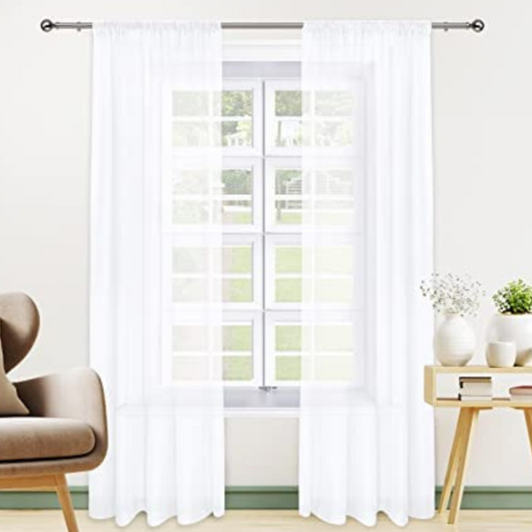 Utopia Bedding Sheer Curtains White 2 Panels Set Rod Pocket Drapes