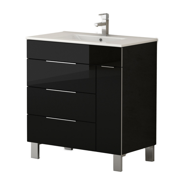 Eviva Geminis 28" Black Modern Bathroom Vanity with White Integrated Porcelain Sink
