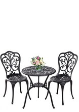 Withniture 3 Pieces Bistro Set Aluminum Outdoor Bistro Table Set, Patio Bistro Sets with Umbrella Hole, Weather Resistant Bistro Table and Chairs Set for Garden Porch Patio Set Furniture, Black