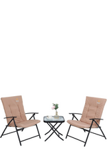 Nice C 3-Piece Patio Dining Set, Outdoor Table Set for 2, Garden Bistro Dining Furniture, 1 Folding Glass Table and 2 Folding Reclining Chairs with Cushion (Beige)
