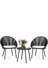 Nuu Garden 3 Piece Woven Rope Patio Furniture Set with Cushions, All Weather Patio Conversation Bistro Set
