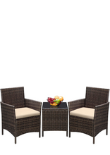 Greesum 3 Pieces Patio Furniture PE Rattan Wicker Chair Conversation Set, Gray and Beige