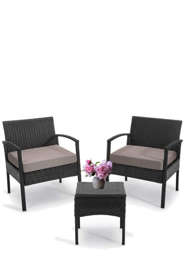 Leasbar Outdoor Chairs Set Bistro Set 3 Pieces Patio Conversation Set Furniture Set for Small Balcony Rattan Chairs and Table with Cushions Blue