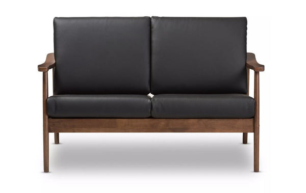 Baxton Studio Venza Loveseat in Black Faux Leather