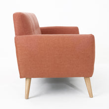 Noble House Abitha Fabric Tufted Sofa, Burnt Orange, Natural Oak