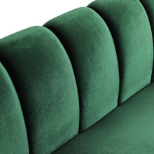 Noble House Hildred Velvet Channel Stitch Sofa, Emerald, Dark Brown