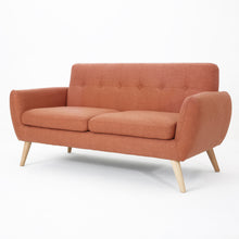 Noble House Abitha Fabric Tufted Sofa, Burnt Orange, Natural Oak