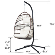Cozy Castle Foldable PE Wicker Hanging Egg Chair with Stand w/ Cushion, Pillow & Protective Cover, Capacity 350lbs