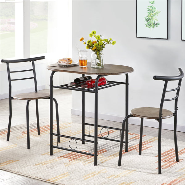 Alden Design 3pcs Wooden Dining Set with Round Table and Chairs, Drift Brown