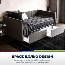 Queer Eye Charis Upholstered Daybed with Storage Drawers, Light Gray Linen, Twin size