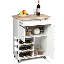 Gymax Modern Rolling Kitchen Cart Trolley Island Storage Cabinet w/Drawer&Wine Rack