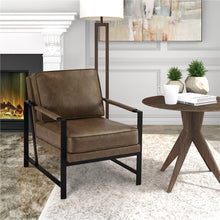 Alden Design Mid-Century Modern Accent Chair with Metal Frame, Brown Faux Leather