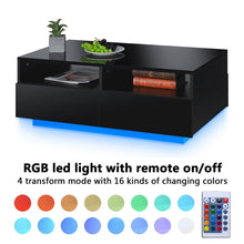 High Gloss Coffee Table LED Coffee Centre Table with Storage for Living Room, Black
