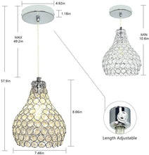 Depuley Crystal Pendant Lighting, Modern Adjustable LED Ceiling Hanging Light Fixtures, Mini Teardrop Pendant Lamp with Chrome Finish（E26 Base)