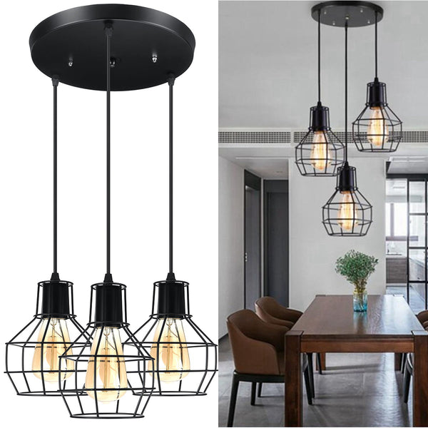 Black Pendant Light Fixtures, Kitchen Light Fixtures, SINGES Edison Metal Caged Vintage Hanging Pendant Fixture for Kitchen Dining Room Bar Hotel, E27 Base