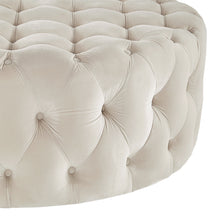 Weston Home Bowman Velvet Round Button Tufted Cocktail Ottoman, Beige