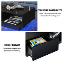 LED Coffee Table Side Table High Gloss Modern Coffee Tea Table W/Drawer & Open Shelf for Living Room Black