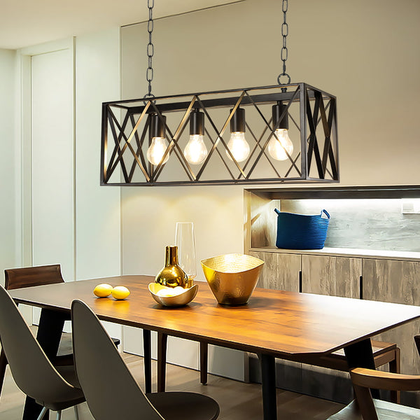 DingLiLighting 4-Light Farmhouse Industrial Kitchen Island Pendant Light, Black Ceiling Light, Metal Chandelier for Dinning Room, Modern, E26 Bulb Included