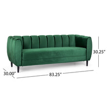 Noble House Hildred Velvet Channel Stitch Sofa, Emerald, Dark Brown