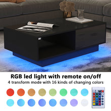 LED Coffee Table Side Table High Gloss Modern Coffee Tea Table W/Drawer & Open Shelf for Living Room Black