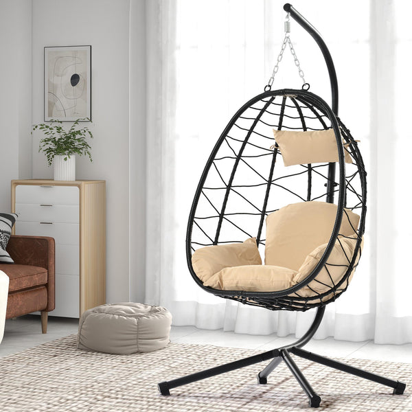 BaytoCare Indoor Outdoor Swing Chair Patio Wicker Hanging Egg Chair Hanging