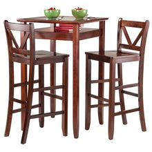 Winsome Wood Halo 3-Pc Pub Set, Glass Inset Table & 2 V-Back Bar Stools, Walnut Finish