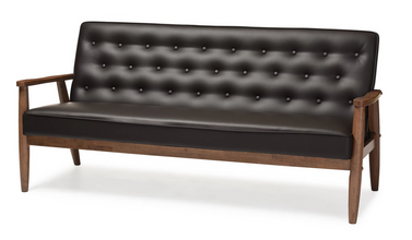 Baxton Studio Sorrento Faux Leather Sofa in Black