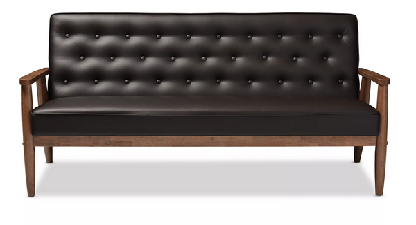 Baxton Studio Sorrento Faux Leather Sofa in Black