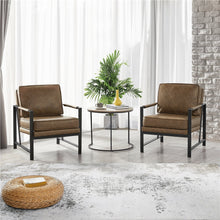 Alden Design Mid-Century Modern Accent Chair with Metal Frame, Brown Faux Leather
