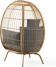 YITAHOME Wicker Egg Chair Outdoor Indoor Oversized Lounger with Stand and Cushions Egg Basket Chair for Patio Backyard Porch - Grey